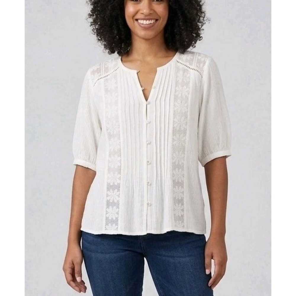 Band of The Free White Lace Button Top Sz S NEW Boho Chic Beach Pleated Festival